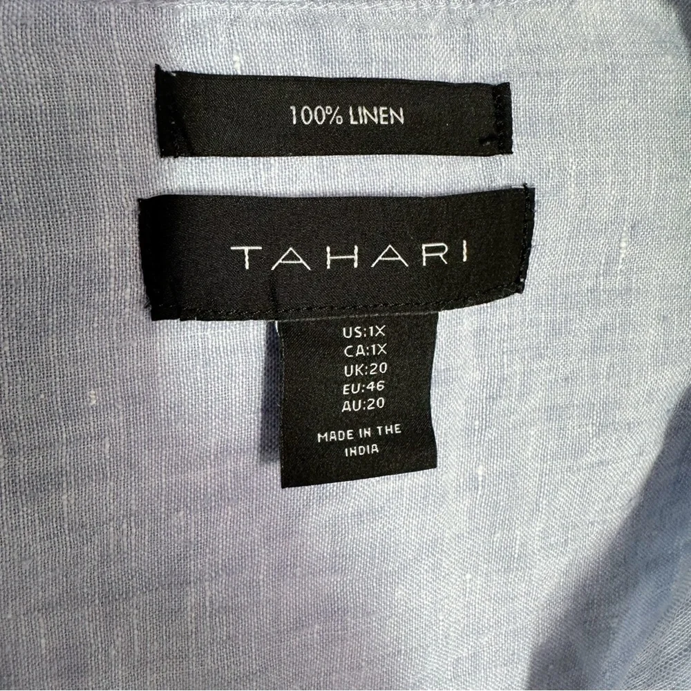 Tahari Blue White Striped 100% Linen 3/4 Sleeve Tunic Top Plus Size 1X Coastal